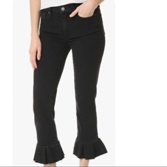 𝅺paige Elanie Black Overdye Cropped Flare Jeans 24 - Picture 1 of 10